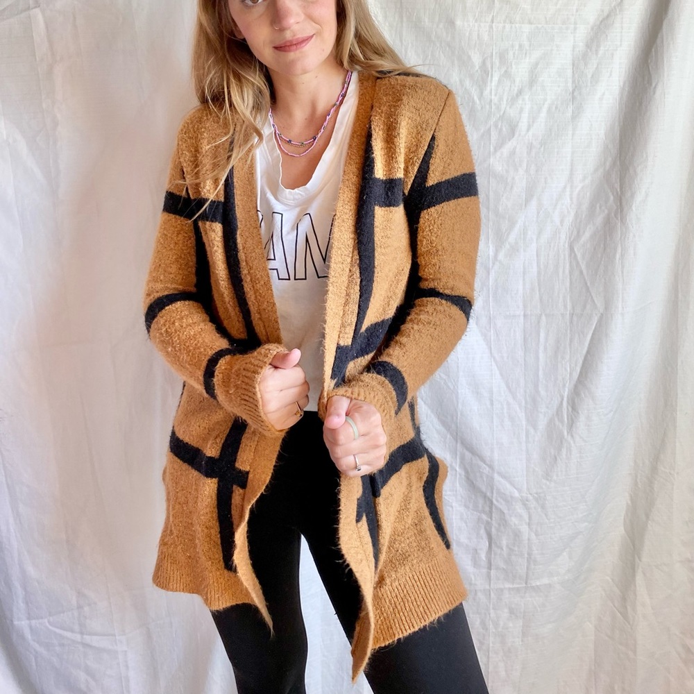 Camel and Black Cardigan Medium